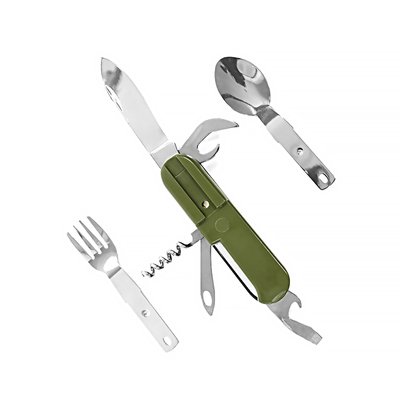Туристический походный мультитул Lesko 7 в 1 нож, вилка, ложка, открывалка, штопор, отвертка (5180-17018) 5180-17018 фото